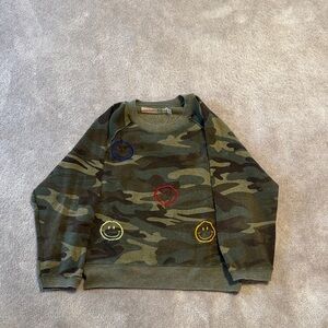 Vintage Havana Camouflage Sweater with Smiley Accents